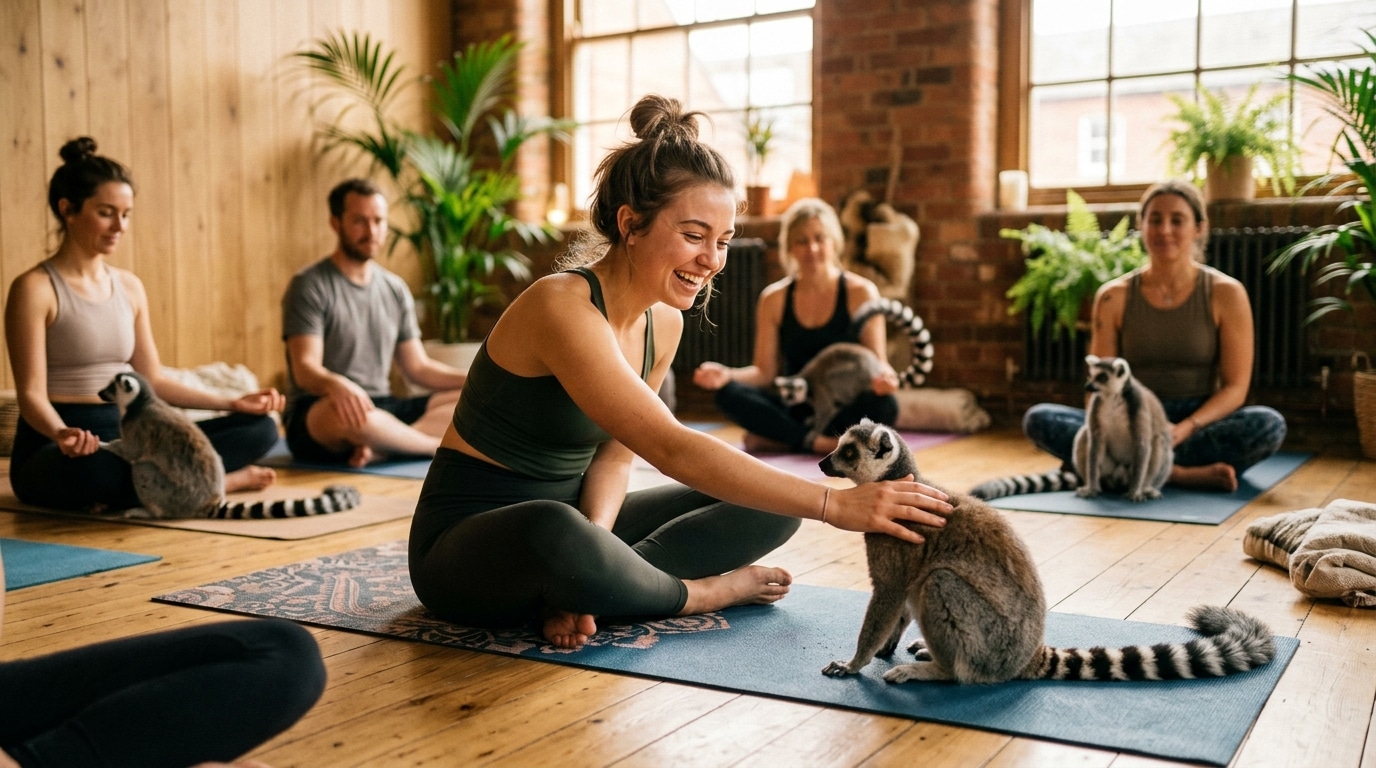 Séance de yoga en contact rapproché avec des lémuriens