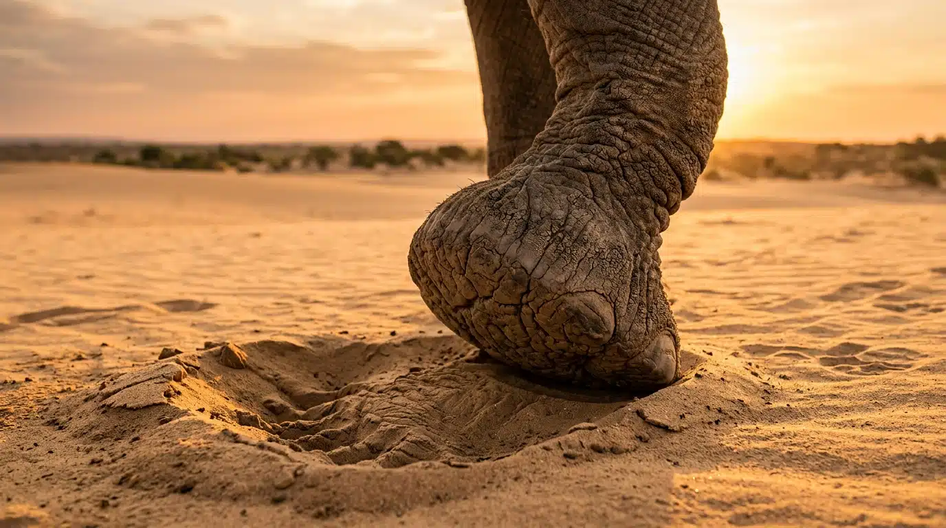 Empreinte unique d'un pied d'éléphant dans le sable