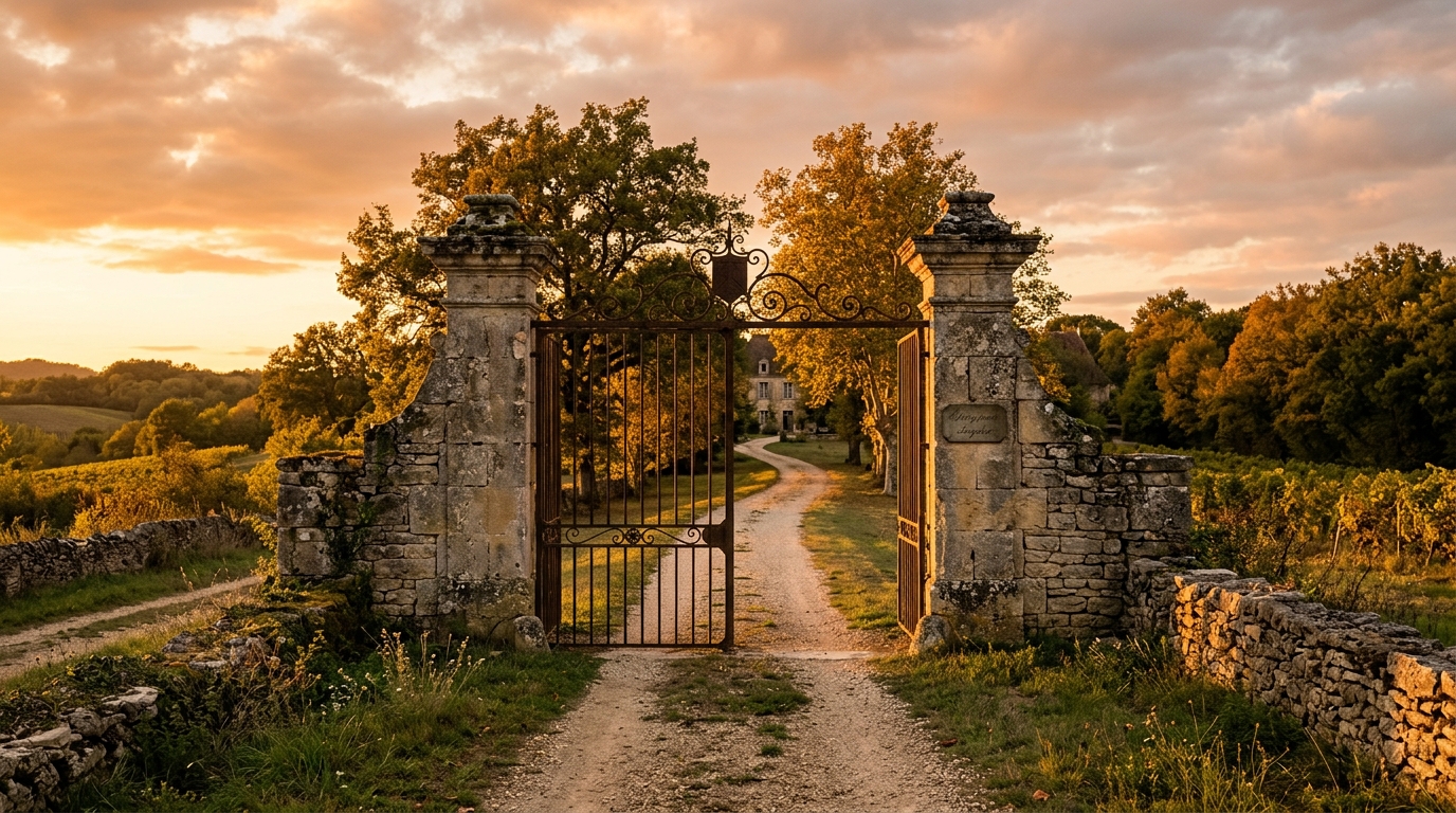La propriété de Douchy au coucher du soleil