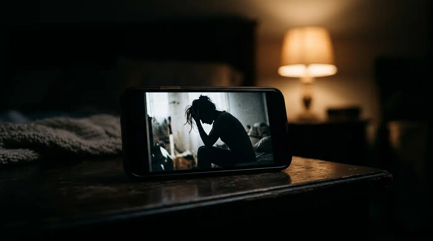 Vidéo en direct sur téléphone dans une pièce sombre