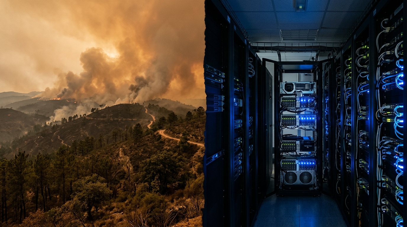 Incendie de forêt et data center côte à côte