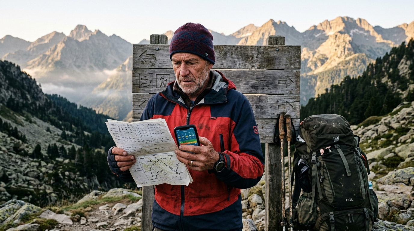 Guide consultant le bulletin météo-montagne avant le départ