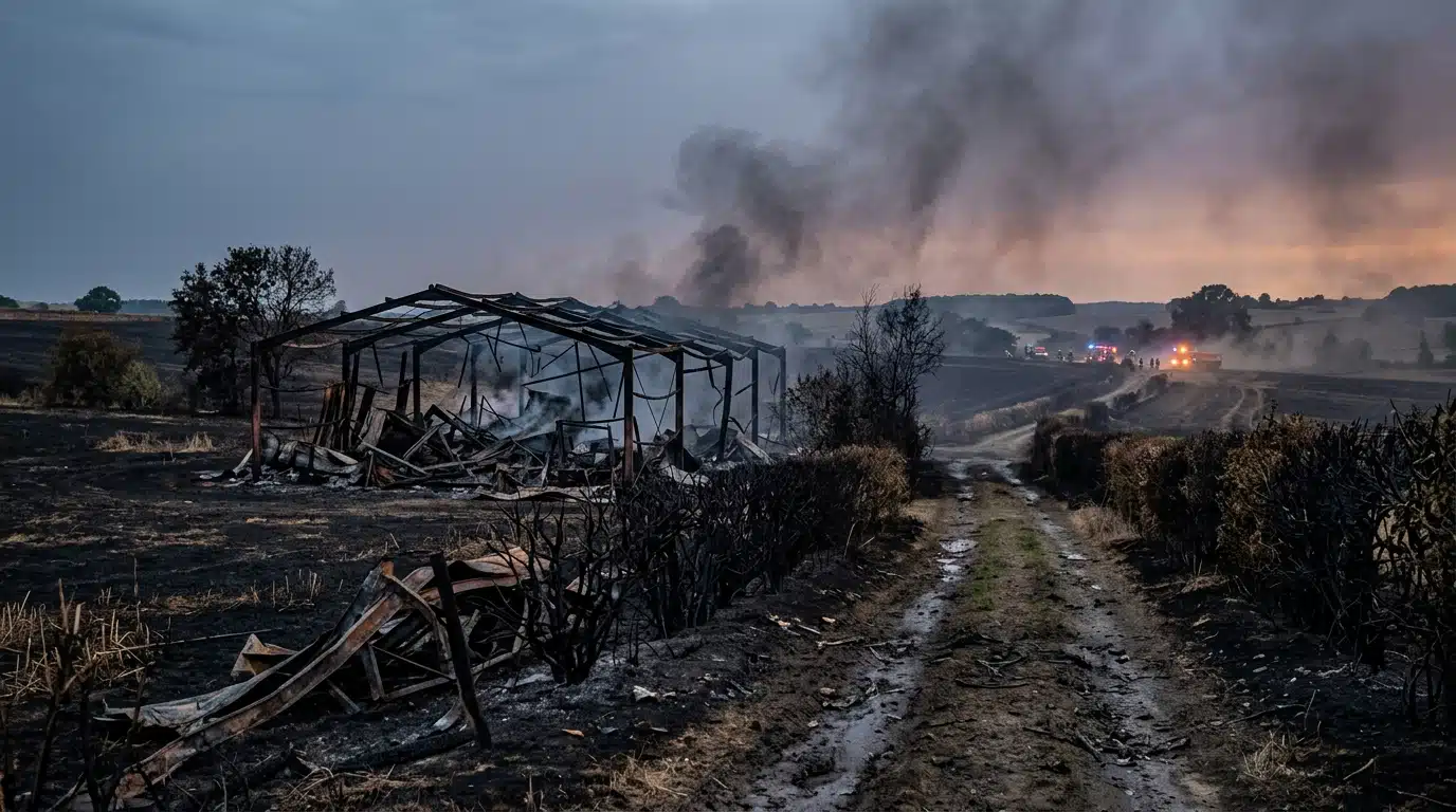 Hangar agricole calciné dans la campagne des Deux-Sèvres