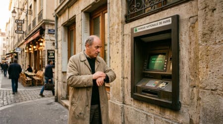 Distributeur de billets vintage des années 80 en France