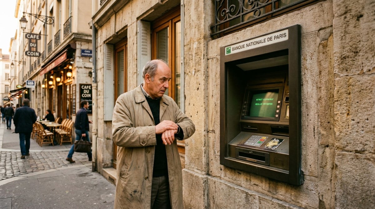 Distributeur de billets vintage des années 80 en France