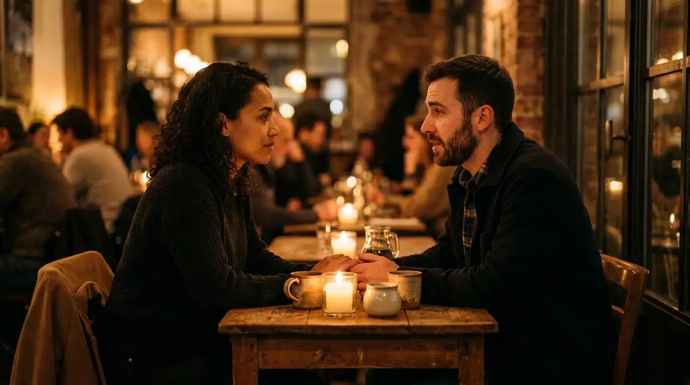Conversation sincère entre deux personnes à la bougie