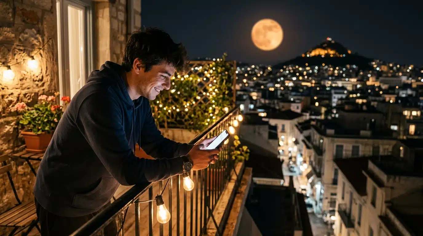 Homme réglant une alarme pour l'éclipse de Lune