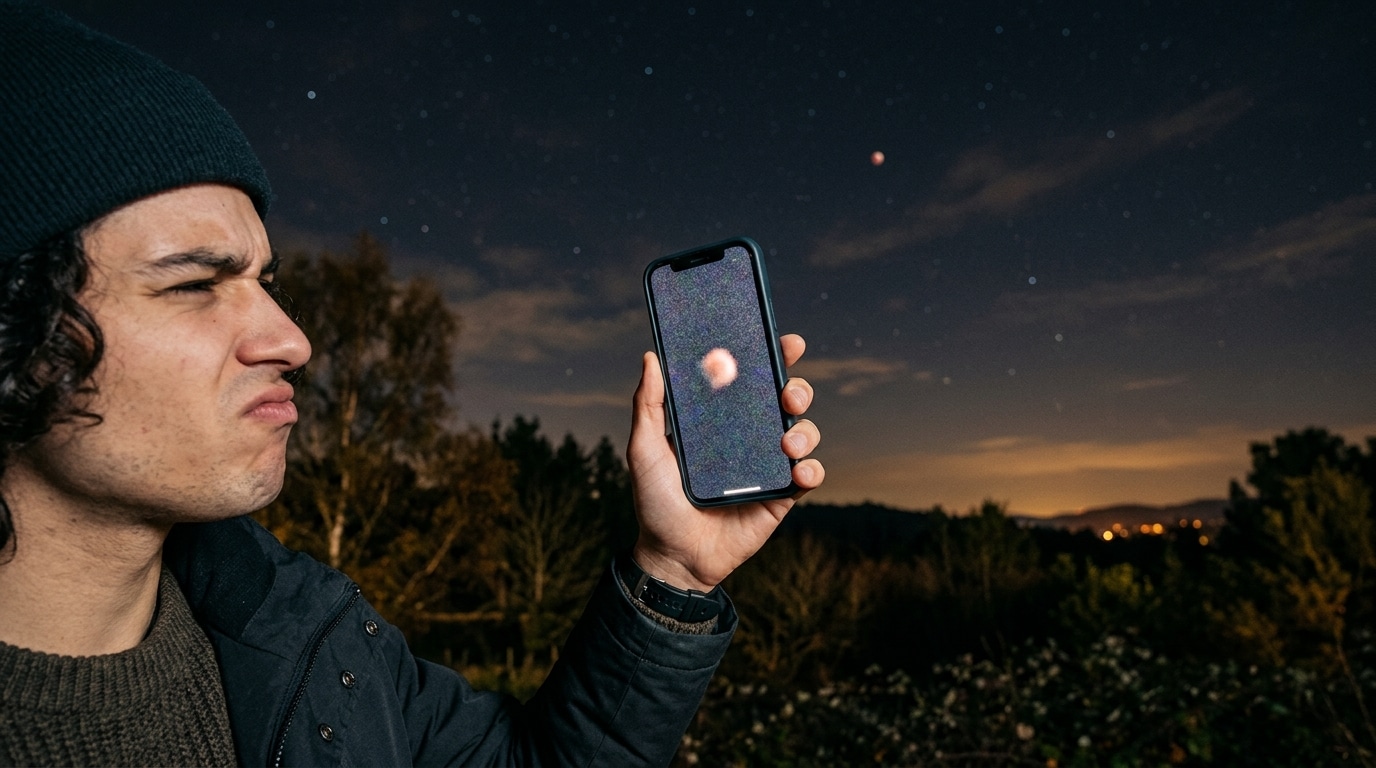 Personne photographiant l'éclipse de Lune au smartphone