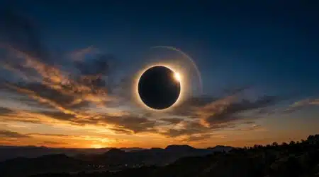 Éclipse solaire partielle avec anneau de lumière doré