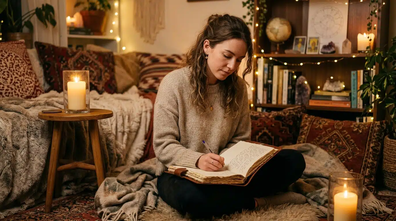 Personne écrivant son bilan à la bougie avant la rentrée
