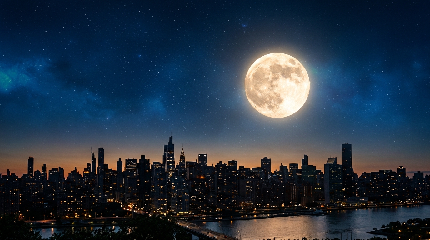 Pleine lune éclatante dans un ciel nocturne étoilé