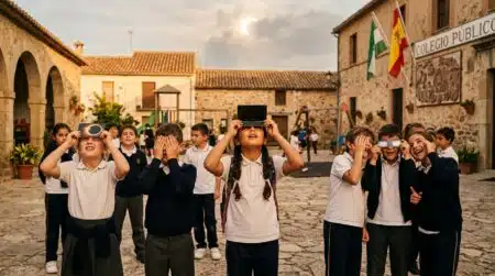 Enfants regardant une éclipse solaire sans protection