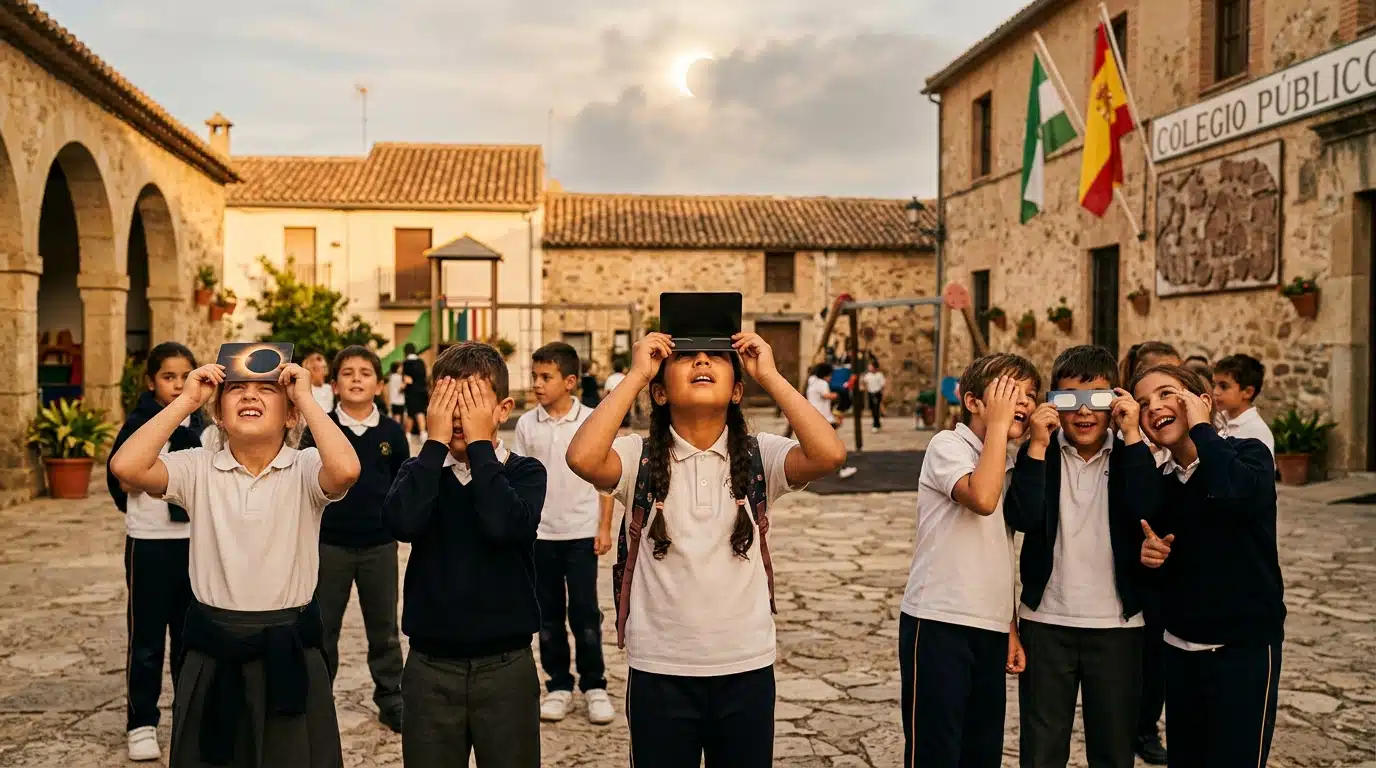 Enfants regardant une éclipse solaire sans protection