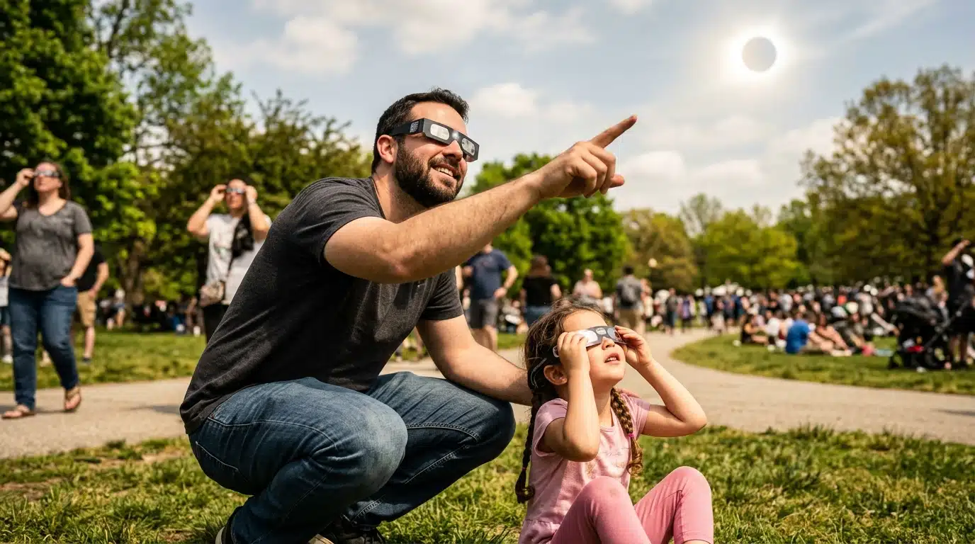 Père et enfant équipés de lunettes de protection solaire
