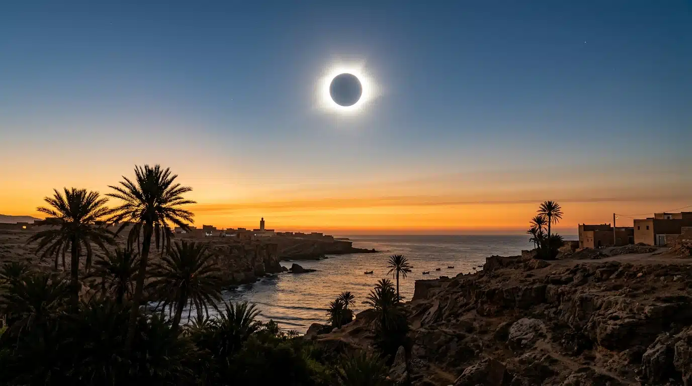 Éclipse solaire totale avec anneau lumineux dans le ciel