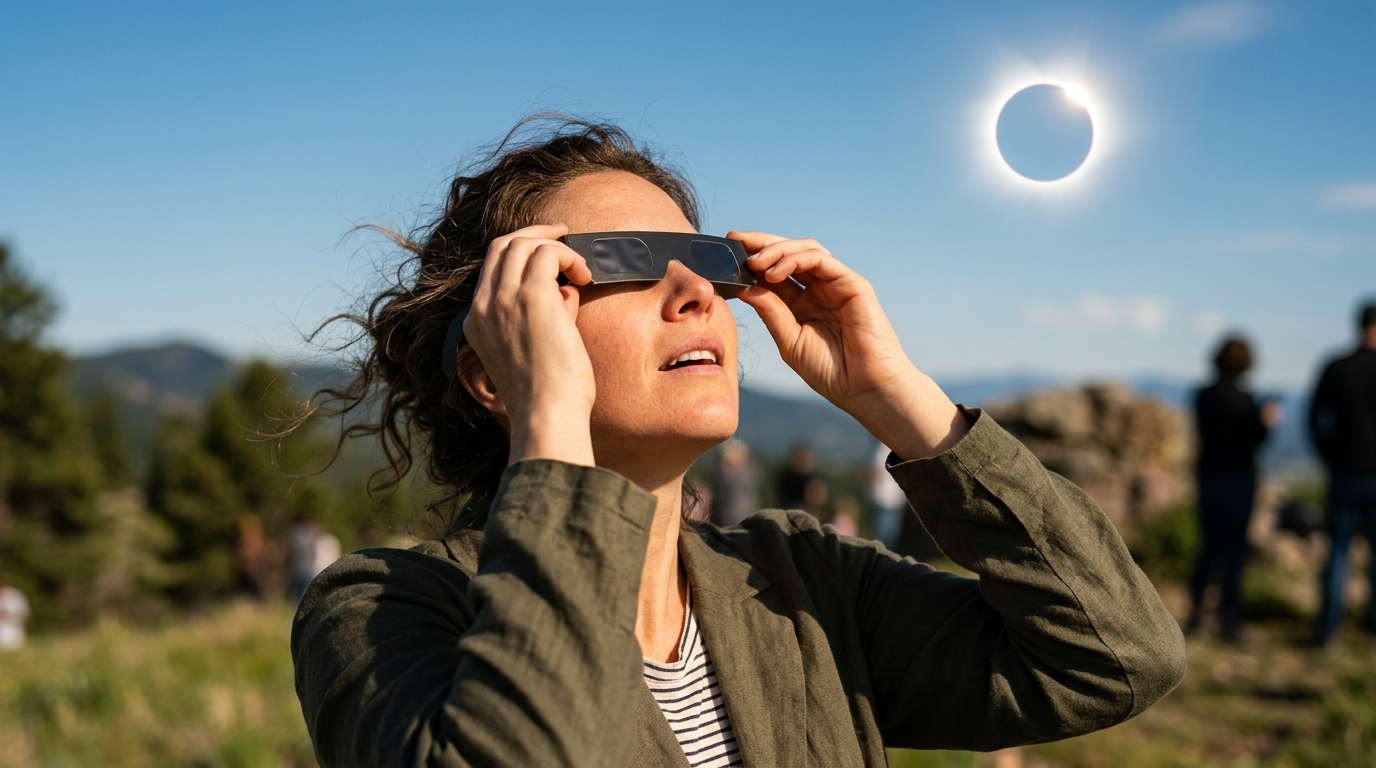 Personne observant une éclipse avec des lunettes protectrices