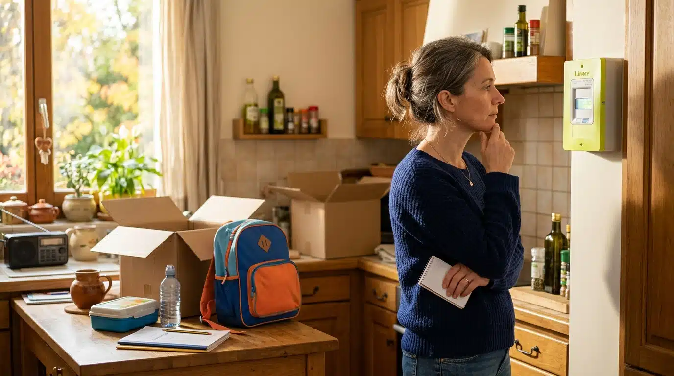 Femme vérifiant sa consommation électrique à la rentrée