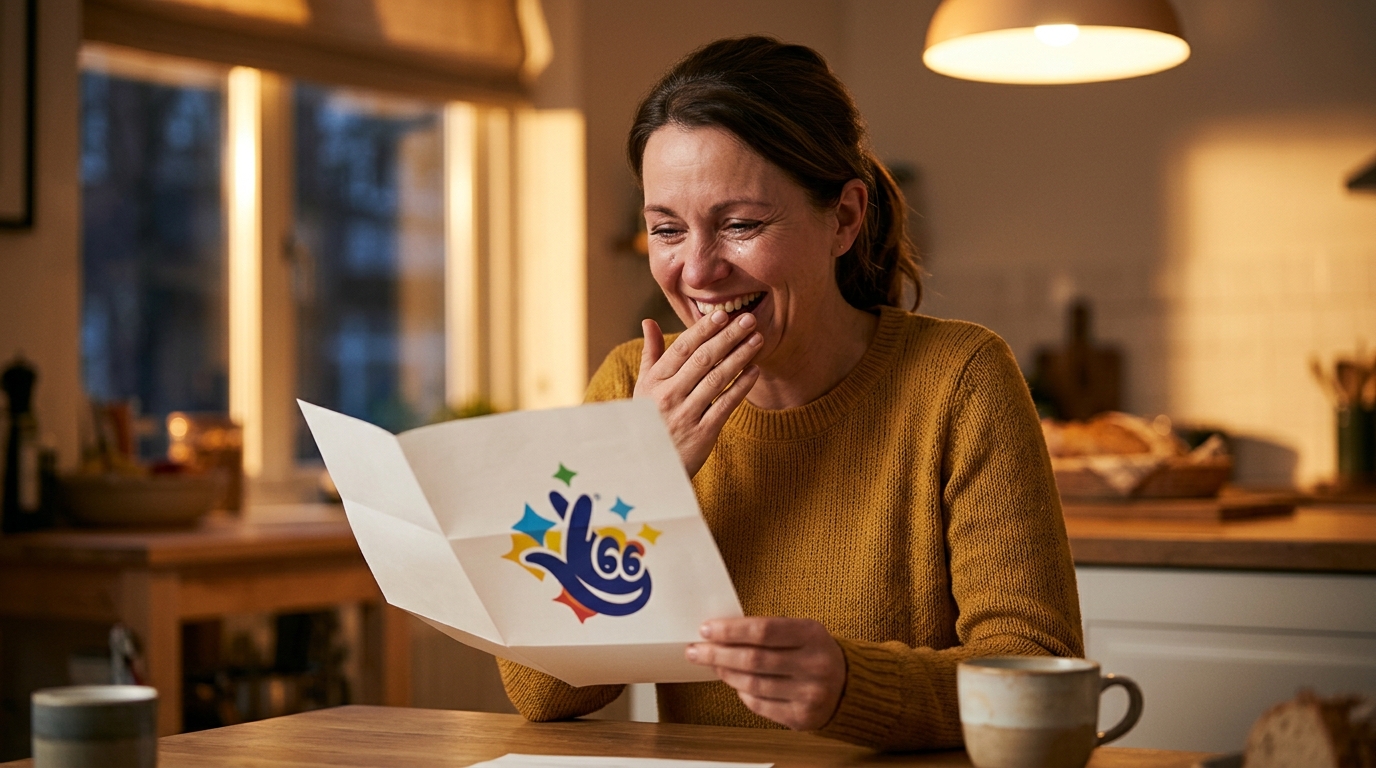 Femme souriante lisant la lettre de confirmation de son gain