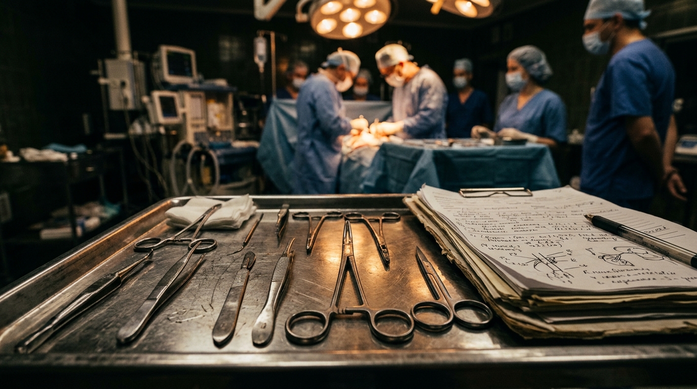 Instruments chirurgicaux sur plateau en salle d'opération