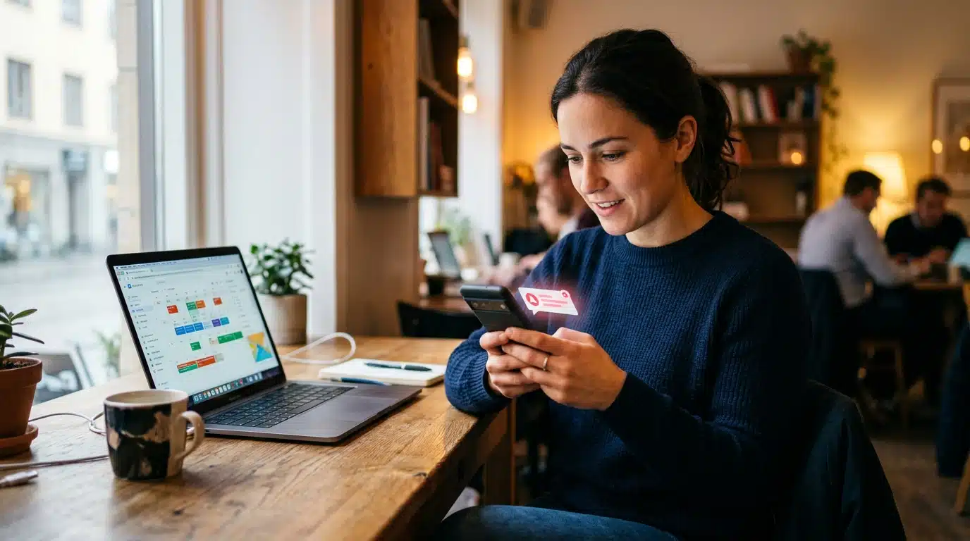 Personne consultant une alerte de réservation sur son téléphone