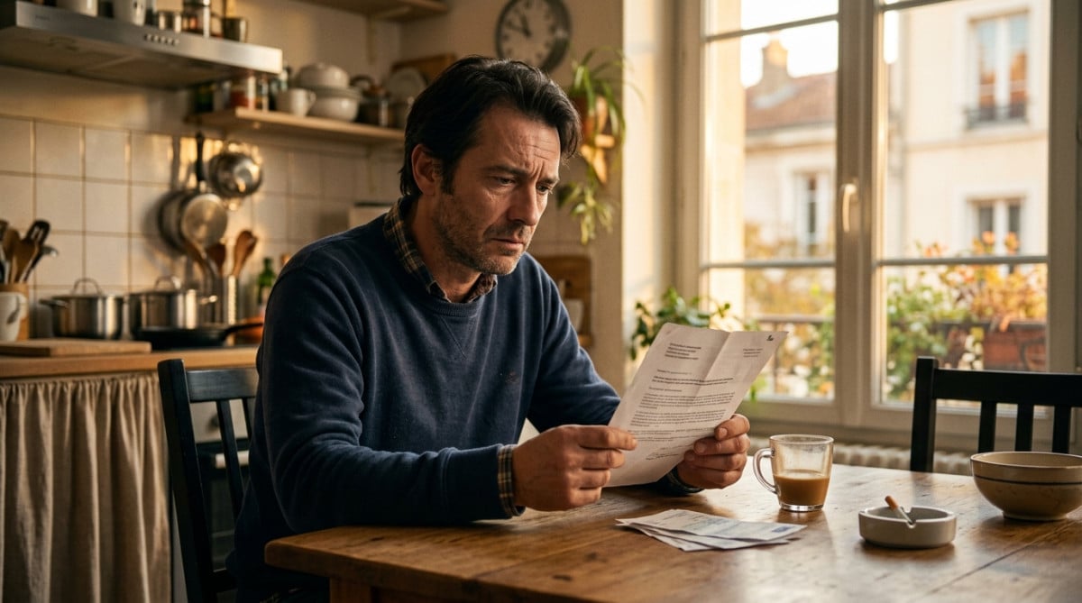 Employé licencié tenant sa lettre de rupture à la maison