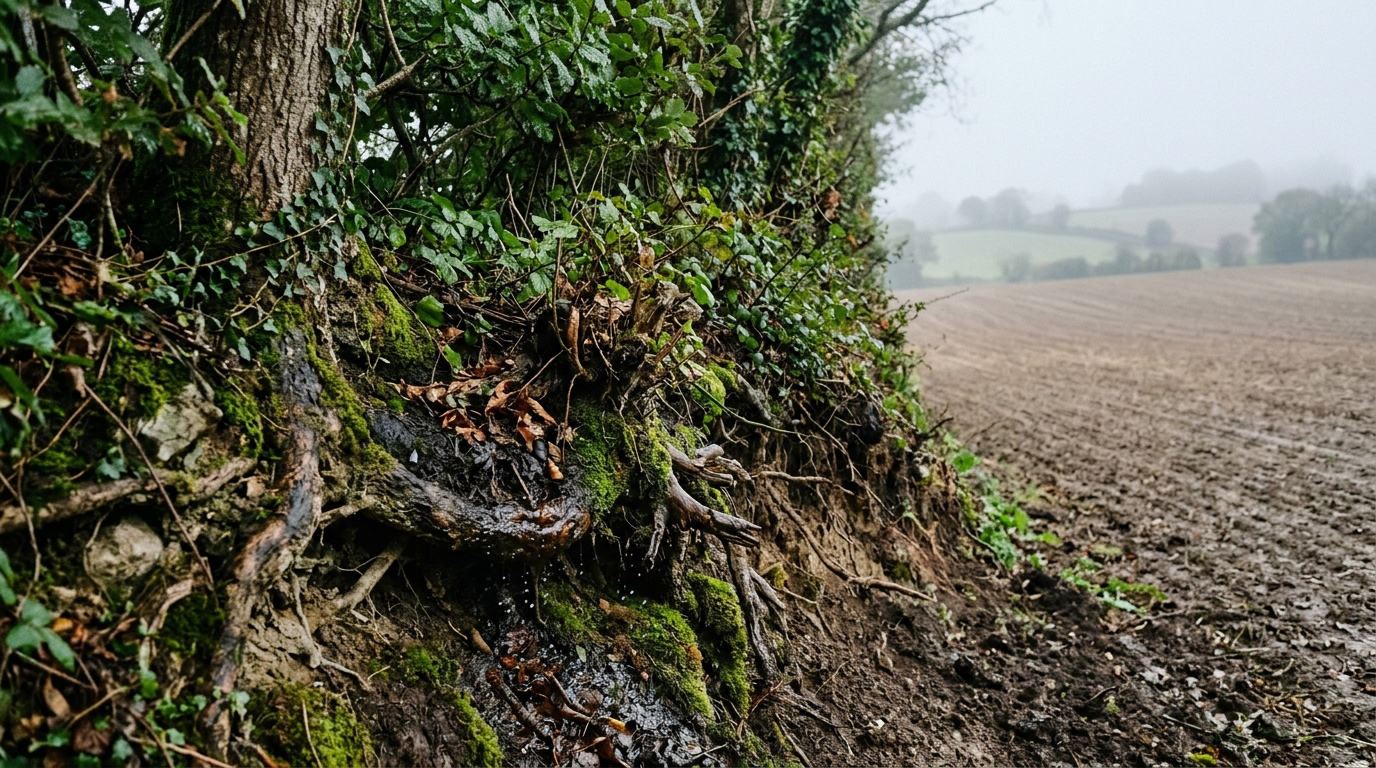 Talus et racines d'une ancienne haie bretonne