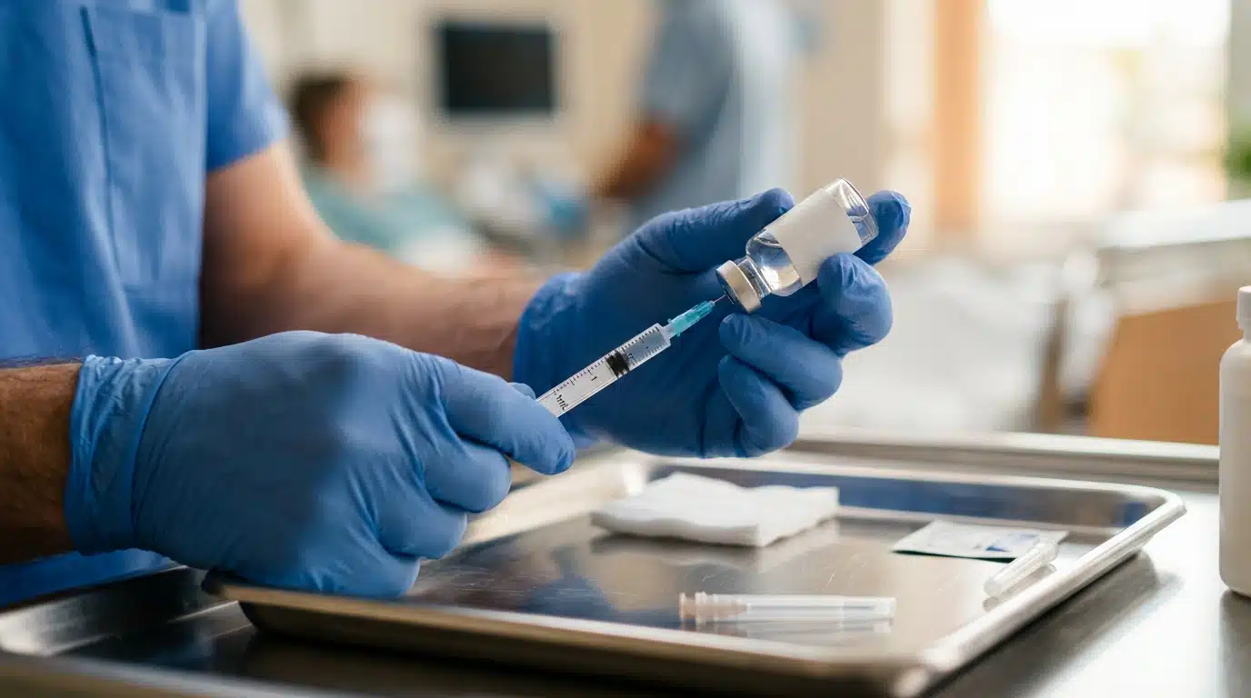 Médecin tenant un flacon de vaccin et une seringue
