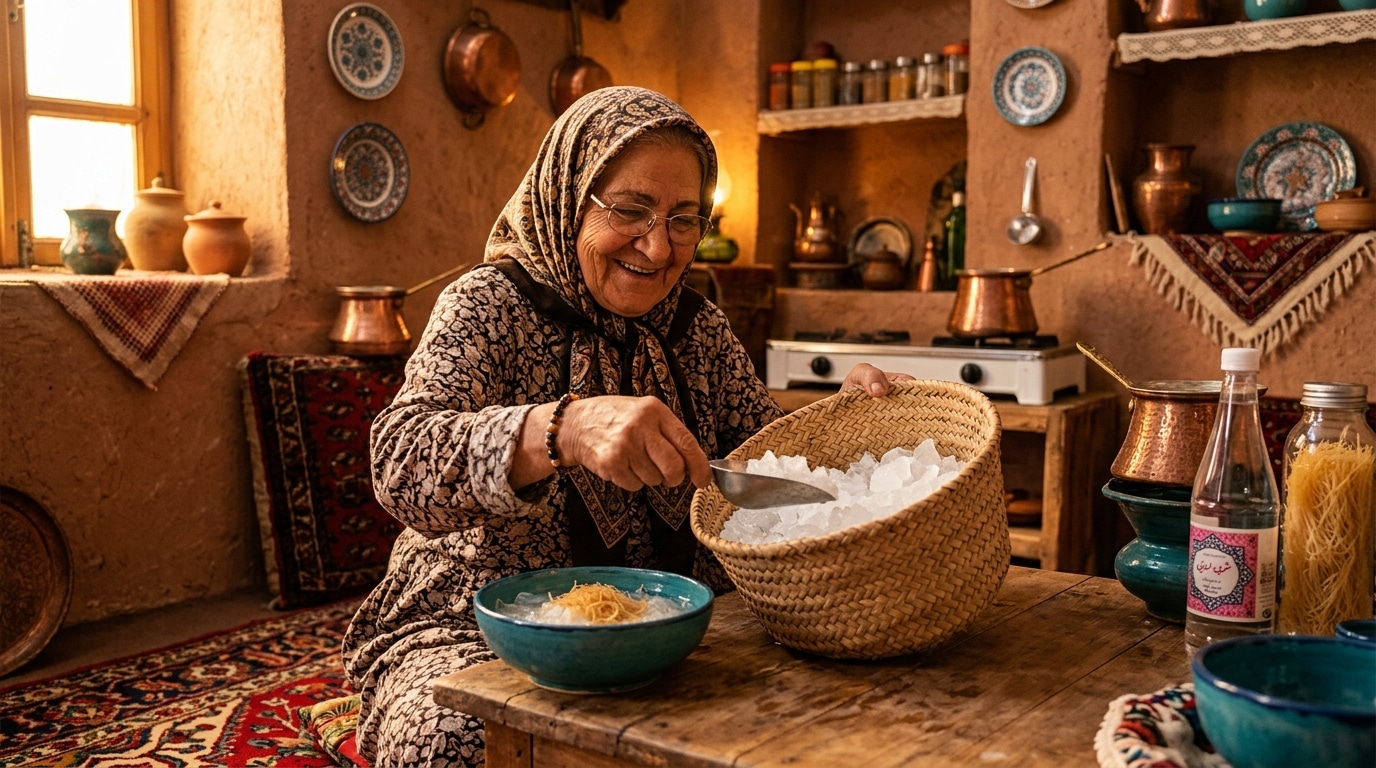 Préparation du dessert glacé faloudeh à la maison