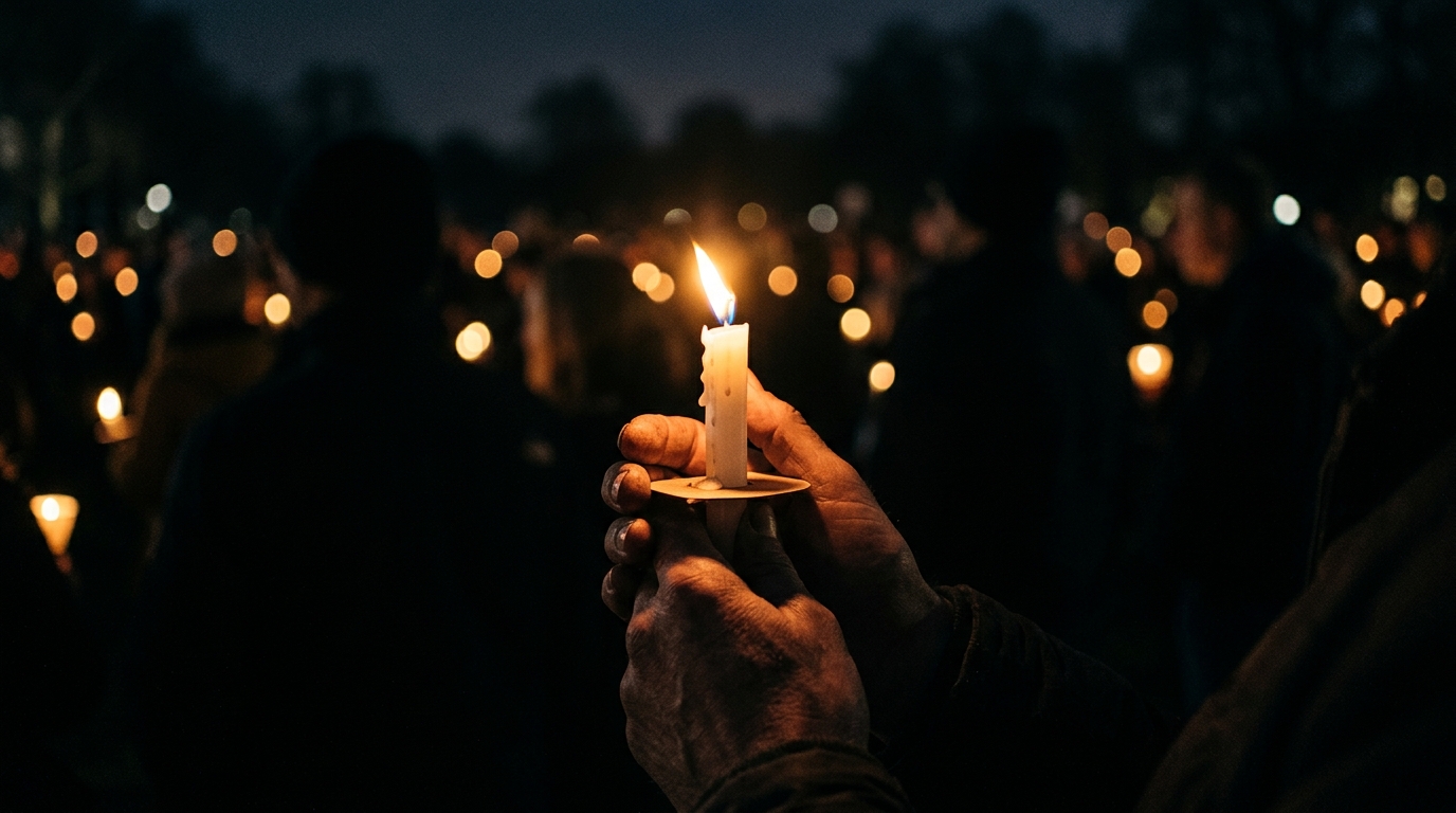 Bougie allumée lors d'un hommage nocturne