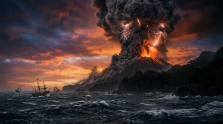 Éruption spectaculaire du volcan Krakatoa en 1883