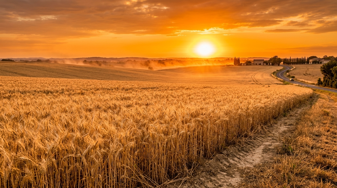 Champ de blé sous un soleil brûlant en été