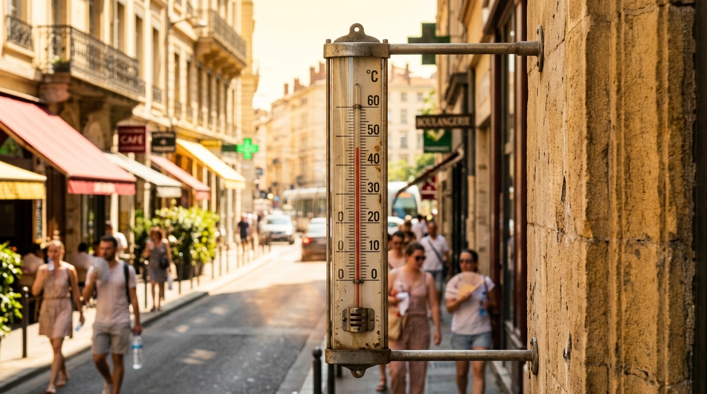 Thermomètre affichant une température caniculaire extrême