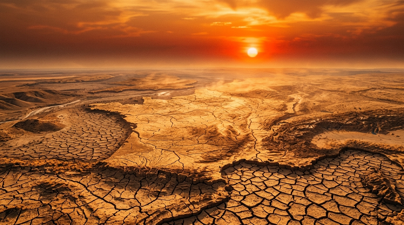 Terre craquelée sous chaleur intense symbolisant la canicule