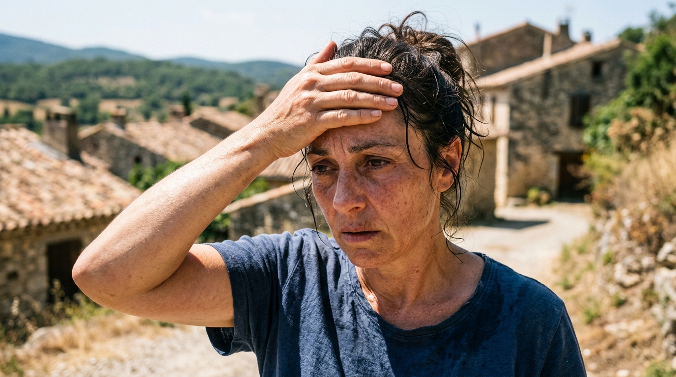 Visage en sueur sous un soleil de plomb estival