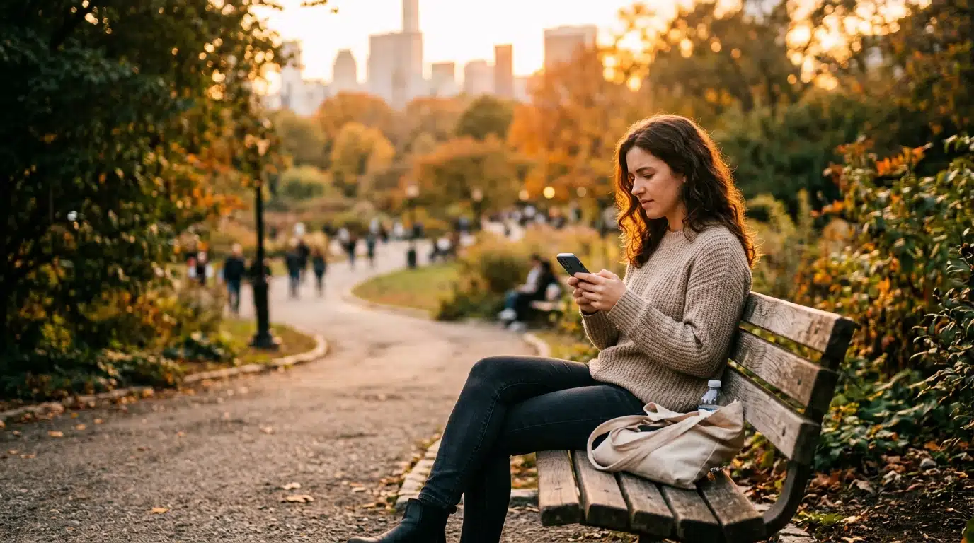 Femme pensive assise seule au coucher du soleil
