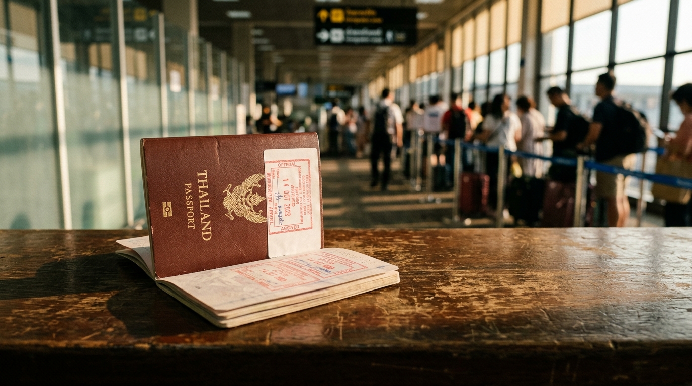 Passeport tamponné sur un comptoir d'aéroport
