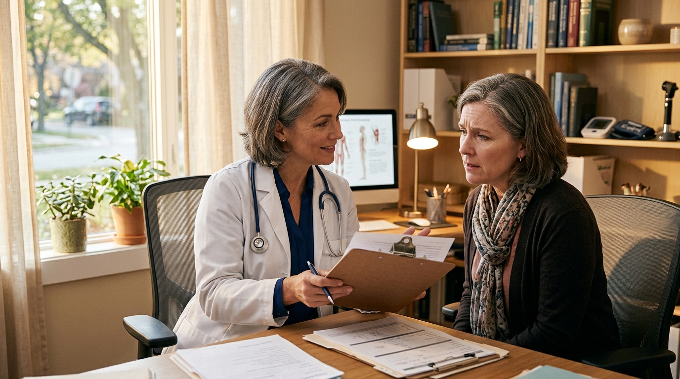 Médecin expliquant un diagnostic à une patiente