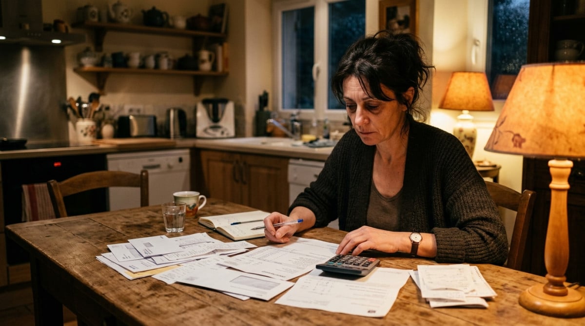 Femme calculant son budget la nuit à la maison