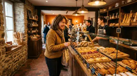 Femme choisissant des pâtisseries en boulangerie