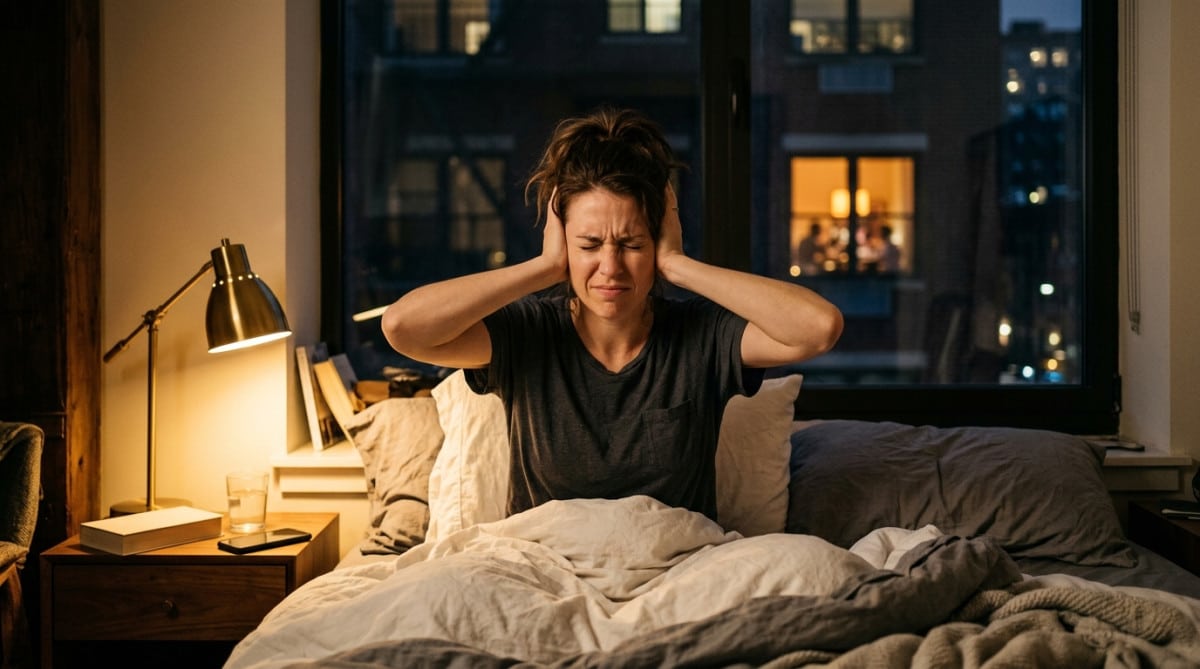 Femme dérangée par du bruit nocturne dans son appartement