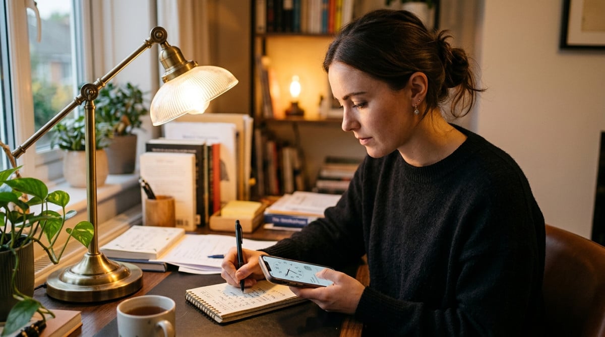 Femme notant les horaires de son rendez-vous médical
