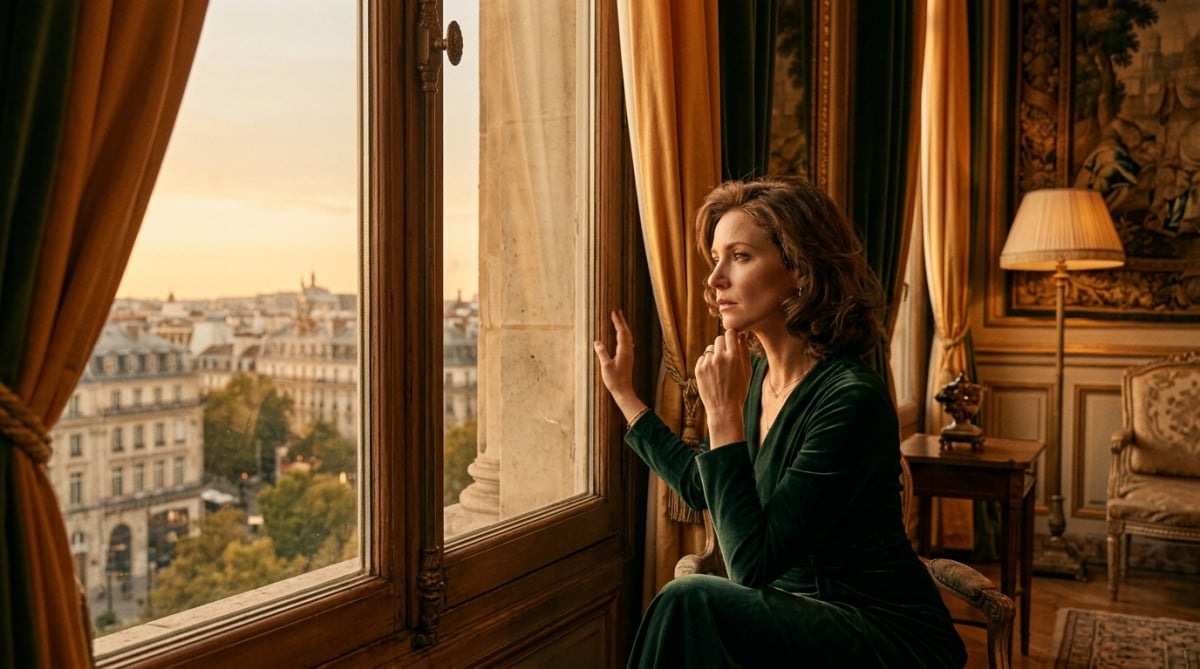 Femme pensive dans un palais européen des années 1970