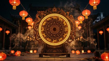 Femme sereine entourée d'une lumière dorée mystique symbolisant l'horoscope chinois du 31 août 2026