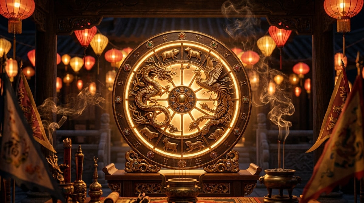 Femme sereine méditant dans un jardin mystique doré pour l'horoscope chinois du 7 août 2026