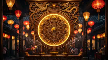 Femme sereine méditant dans une ambiance mystique dorée pour l'horoscope chinois du 4 août 2026