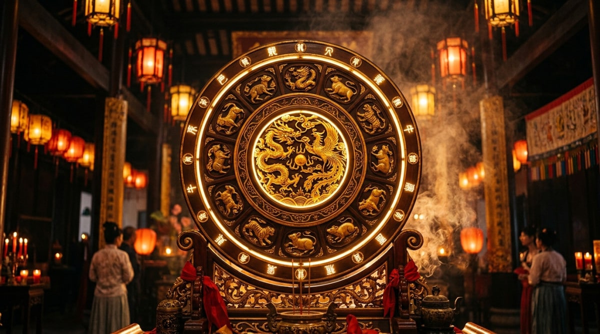 Femme sereine méditant sous une lumière mystique dorée, symbole de l'horoscope chinois du 3 août 2026