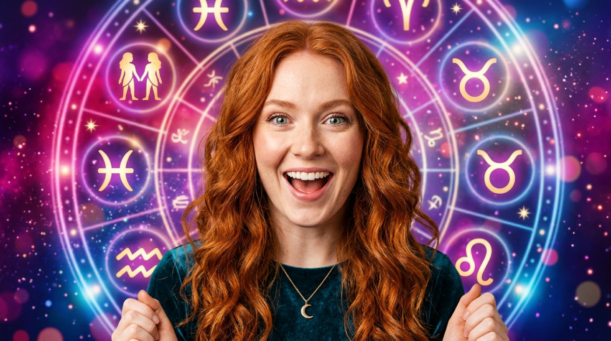 Femme souriante contemplant un ciel étoilé mystique lors de l'horoscope du 14 août 2026