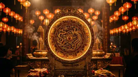 Femme souriante entourée d'une lumière dorée mystique évoquant l'horoscope chinois du 5 août 2026