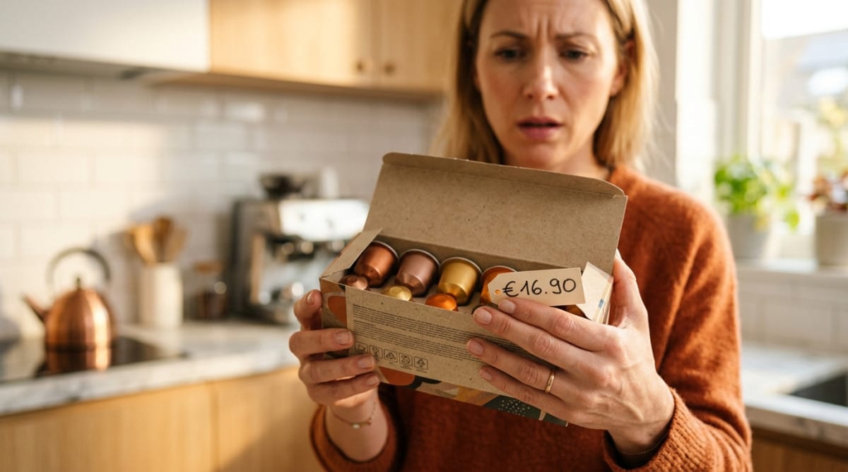 Femme tenant une boîte de capsules de café