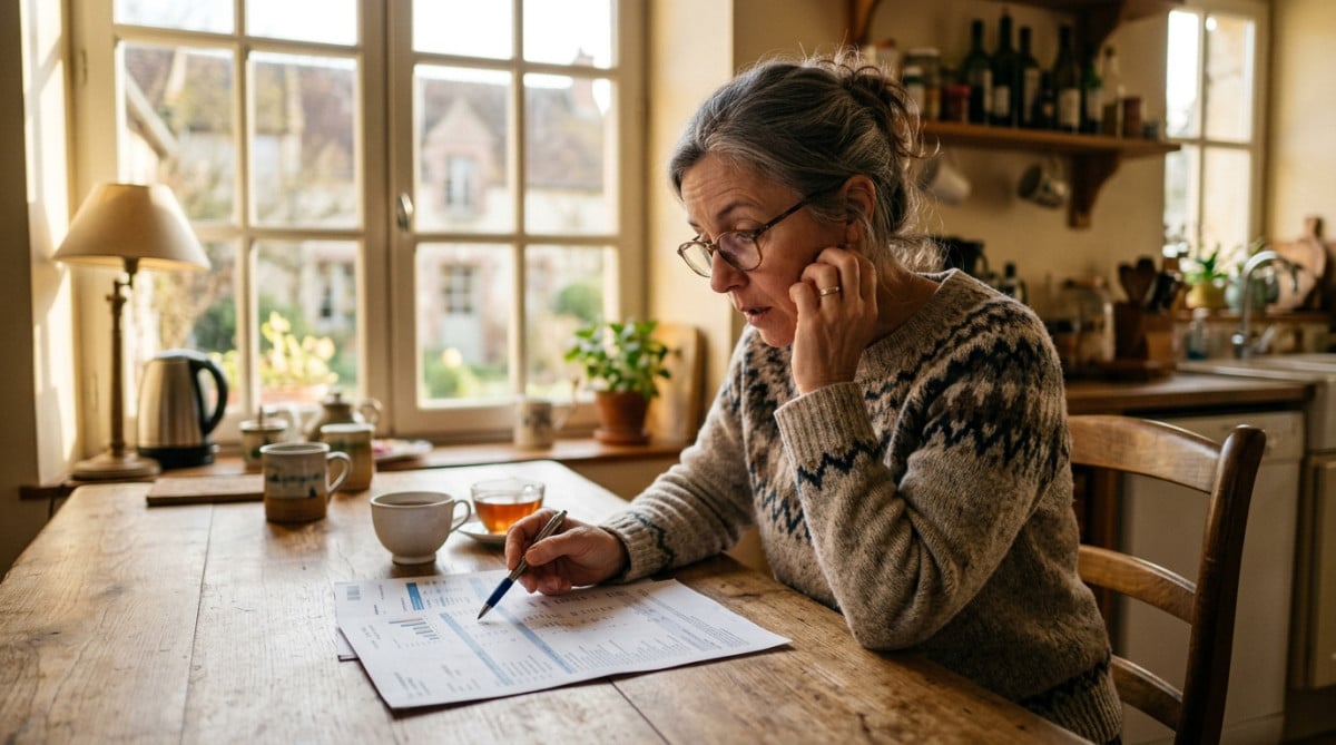 Femme vérifiant ses relevés bancaires à la maison
